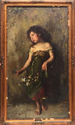 Lote 2 — Escola europeia (séc. XIX) — Menina com flores